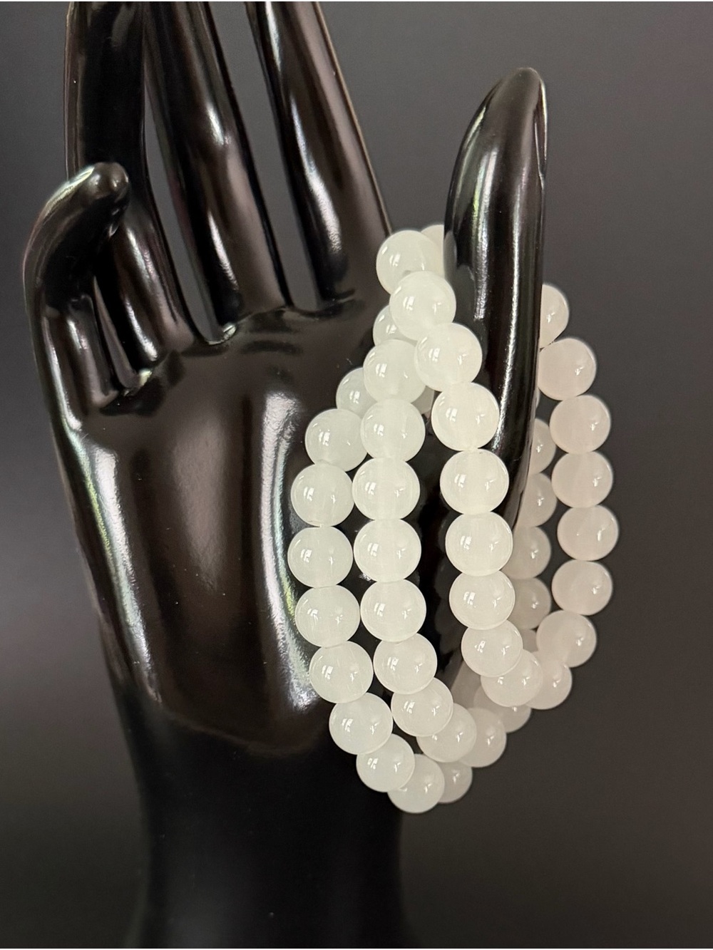 10mm White Glass Beads Stretch Bracelet Set of 3